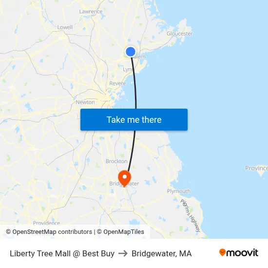Liberty Tree Mall @ Best Buy to Bridgewater, MA map