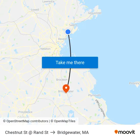 Chestnut St @ Rand St to Bridgewater, MA map
