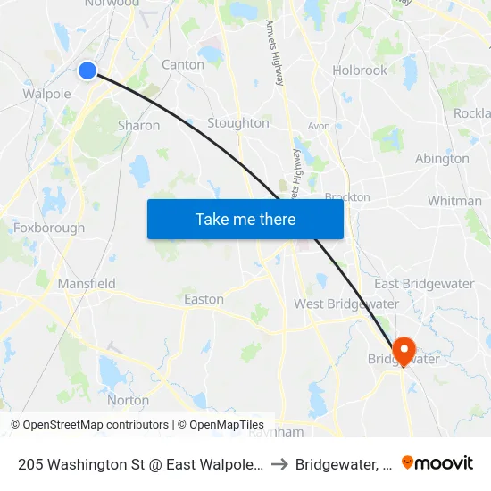 205 Washington St @ East Walpole Loop to Bridgewater, MA map