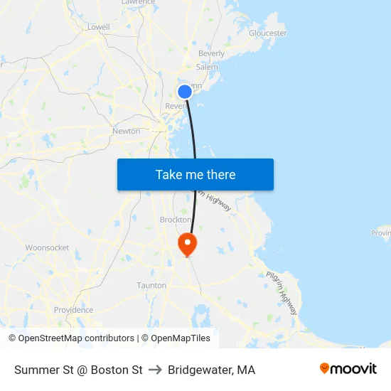 Summer St @ Boston St to Bridgewater, MA map