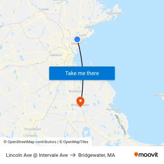 Lincoln Ave @ Intervale Ave to Bridgewater, MA map