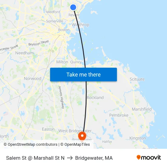 Salem St @ Marshall St N to Bridgewater, MA map