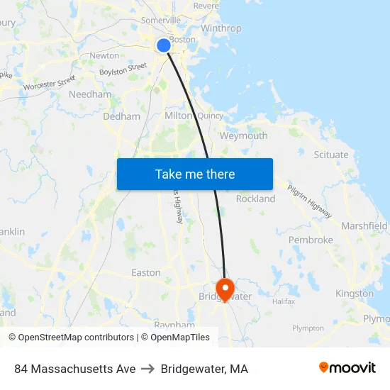 84 Massachusetts Ave to Bridgewater, MA map