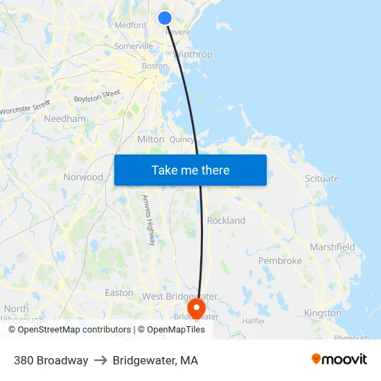 380 Broadway to Bridgewater, MA map