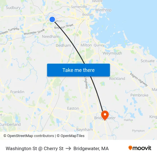 Washington St @ Cherry St to Bridgewater, MA map