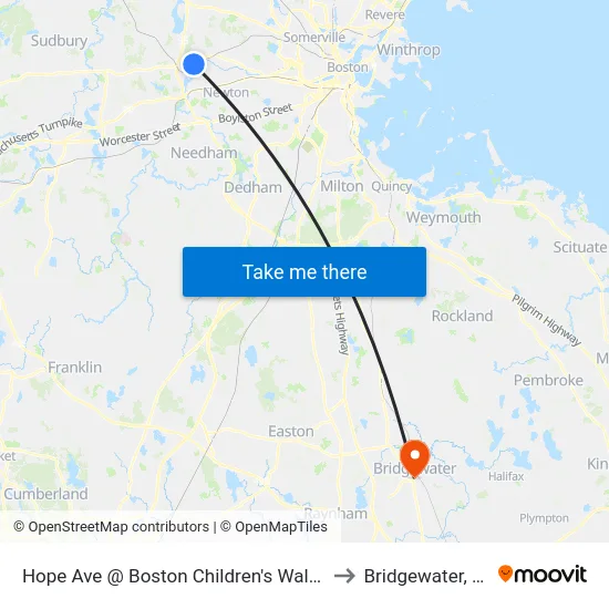 Hope Ave @ Boston Children's Waltham to Bridgewater, MA map