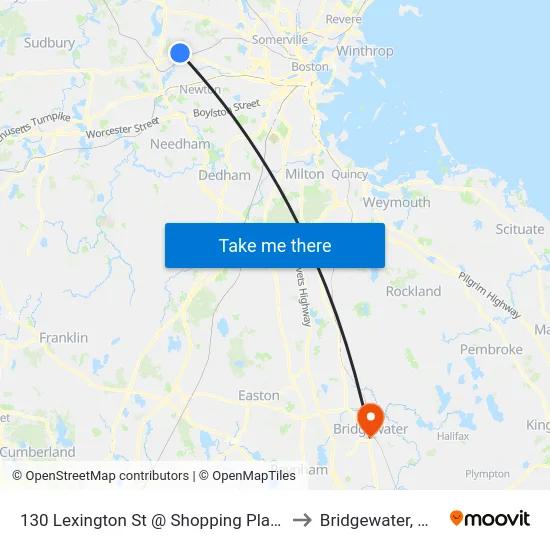 130 Lexington St @ Shopping Plaza to Bridgewater, MA map