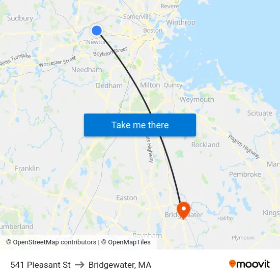 541 Pleasant St to Bridgewater, MA map