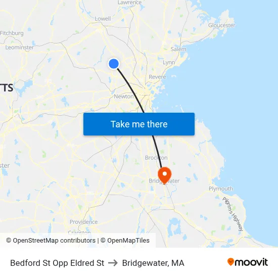 Bedford St Opp Eldred St to Bridgewater, MA map