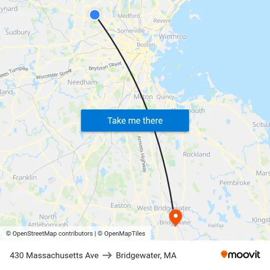 430 Massachusetts Ave to Bridgewater, MA map