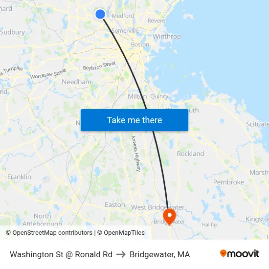 Washington St @ Ronald Rd to Bridgewater, MA map