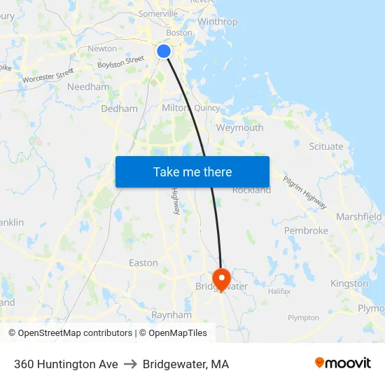 360 Huntington Ave to Bridgewater, MA map