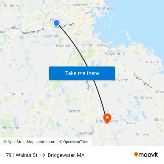 791 Walnut St to Bridgewater, MA map