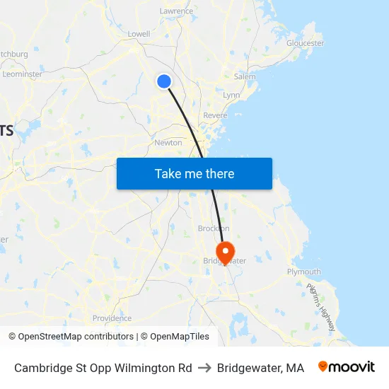 Cambridge St Opp Wilmington Rd to Bridgewater, MA map