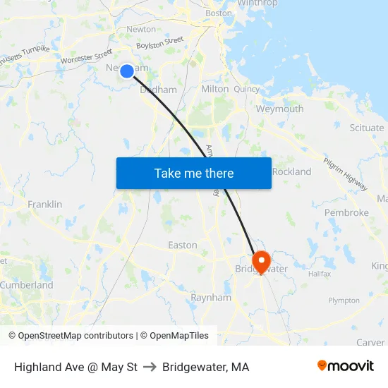 Highland Ave @ May St to Bridgewater, MA map