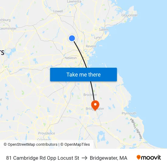 81 Cambridge Rd Opp Locust St to Bridgewater, MA map