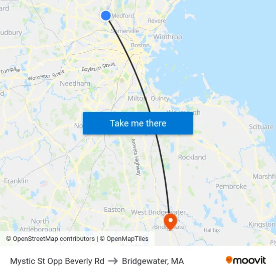 Mystic St Opp Beverly Rd to Bridgewater, MA map