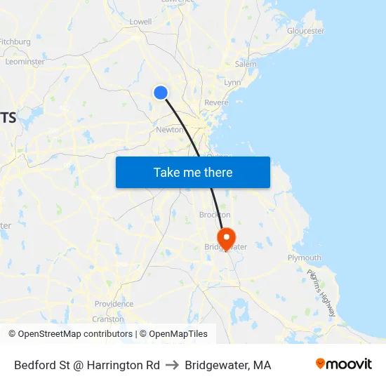 Bedford St @ Harrington Rd to Bridgewater, MA map