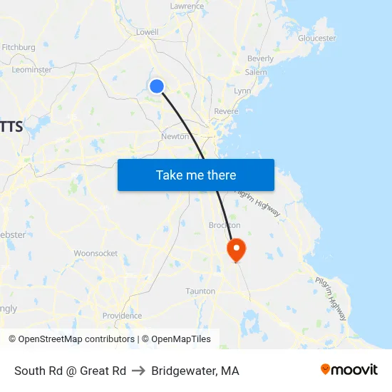 South Rd @ Great Rd to Bridgewater, MA map