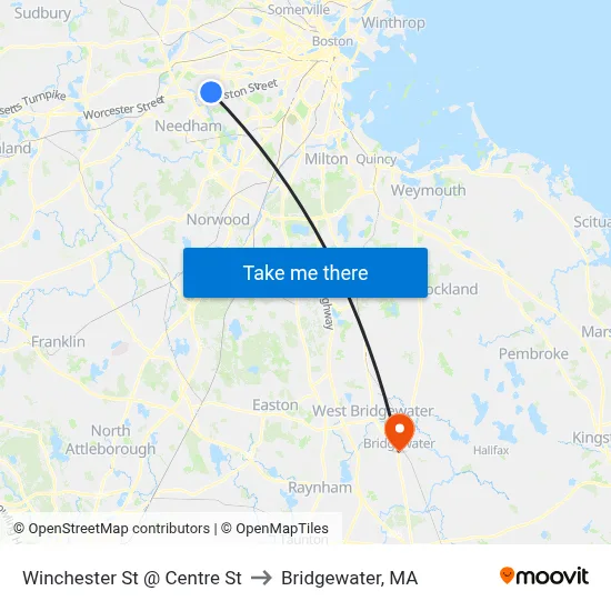 Winchester St @ Centre St to Bridgewater, MA map