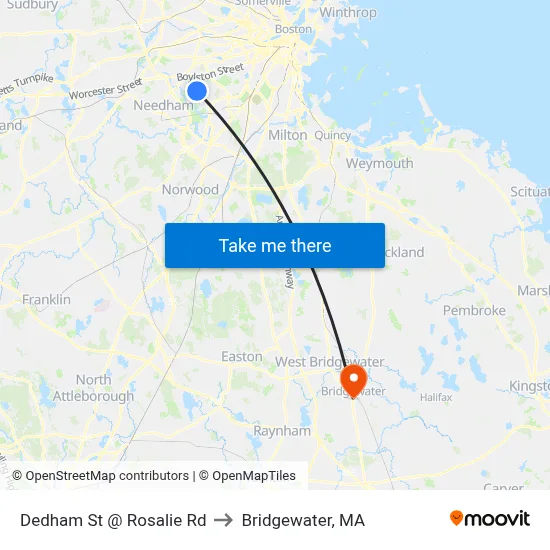 Dedham St @ Rosalie Rd to Bridgewater, MA map