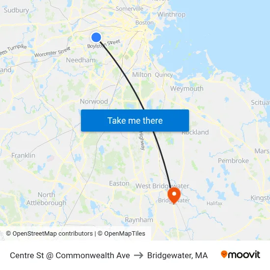 Centre St @ Commonwealth Ave to Bridgewater, MA map