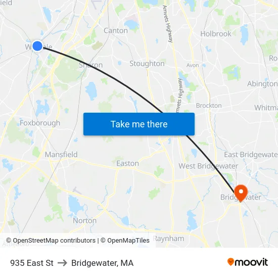 935 East St to Bridgewater, MA map