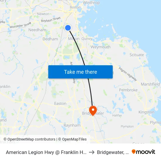 American Legion Hwy @ Franklin Hill Ave to Bridgewater, MA map