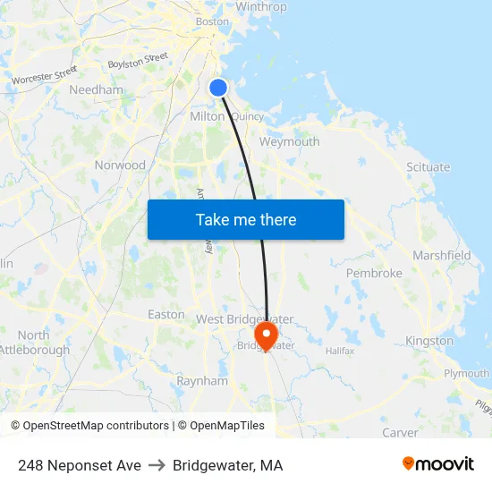 248 Neponset Ave to Bridgewater, MA map