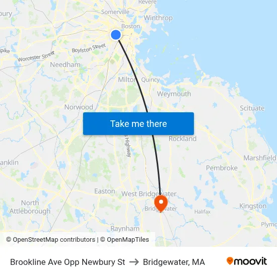 Brookline Ave Opp Newbury St to Bridgewater, MA map