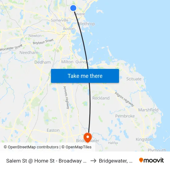 Salem St @ Home St - Broadway Sq to Bridgewater, MA map
