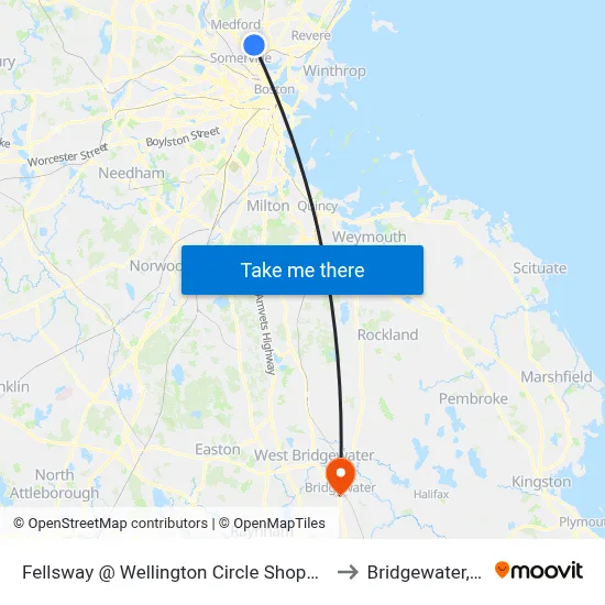 Fellsway @ Wellington Circle Shopping Ctr to Bridgewater, MA map