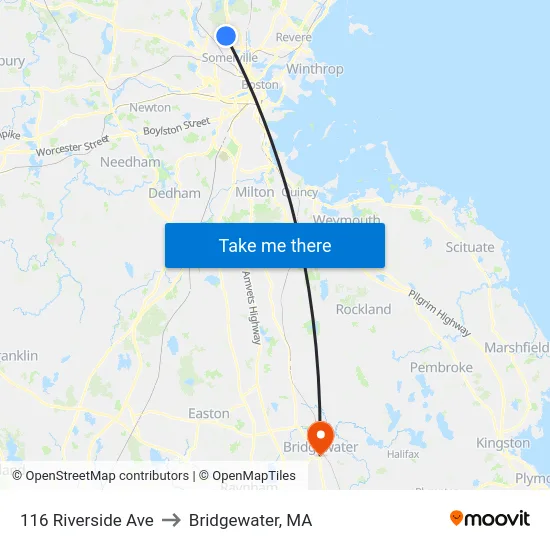 116 Riverside Ave to Bridgewater, MA map