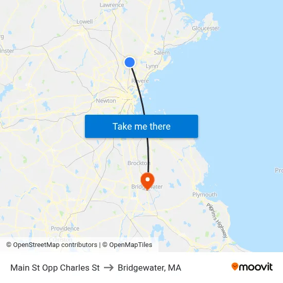 Main St Opp Charles St to Bridgewater, MA map