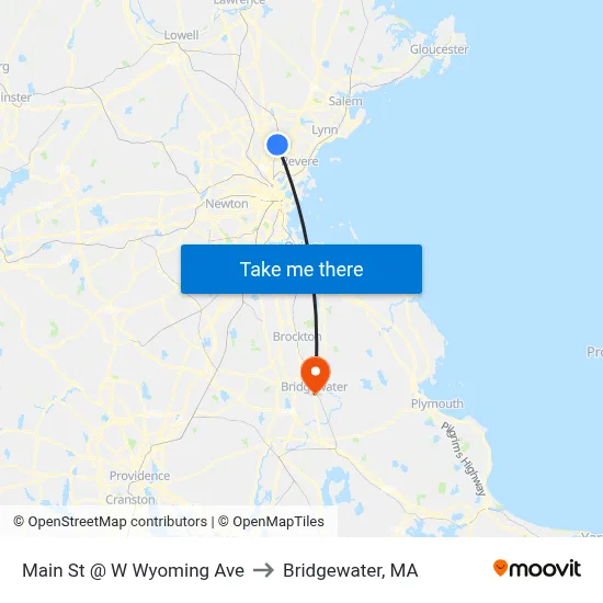 Main St @ W Wyoming Ave to Bridgewater, MA map
