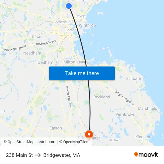 238 Main St to Bridgewater, MA map