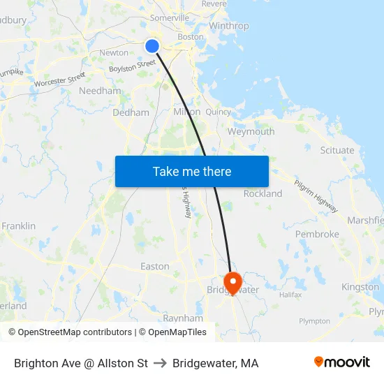 Brighton Ave @ Allston St to Bridgewater, MA map