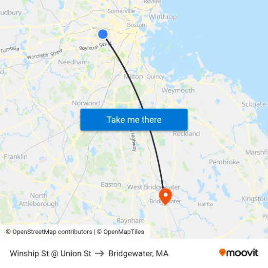 Winship St @ Union St to Bridgewater, MA map