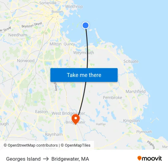 Georges Island to Bridgewater, MA map