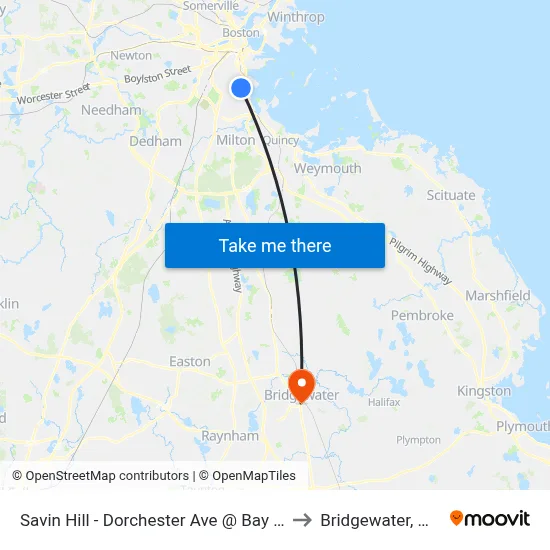 Savin Hill - Dorchester Ave @ Bay St to Bridgewater, MA map