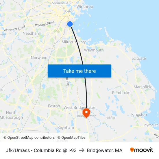 Jfk/Umass - Columbia Rd @ I-93 to Bridgewater, MA map