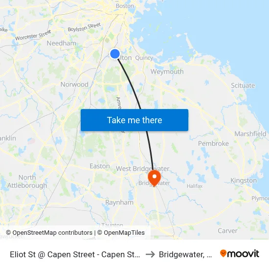 Eliot St @ Capen Street - Capen St Sta to Bridgewater, MA map