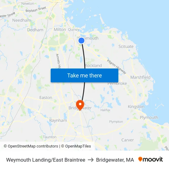 Weymouth Landing/East Braintree to Bridgewater, MA map