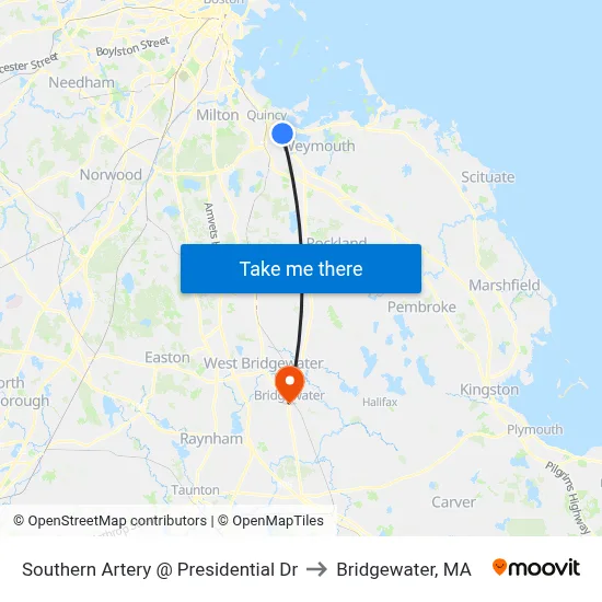 Southern Artery @ Presidential Dr to Bridgewater, MA map