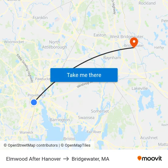 Elmwood After Hanover to Bridgewater, MA map