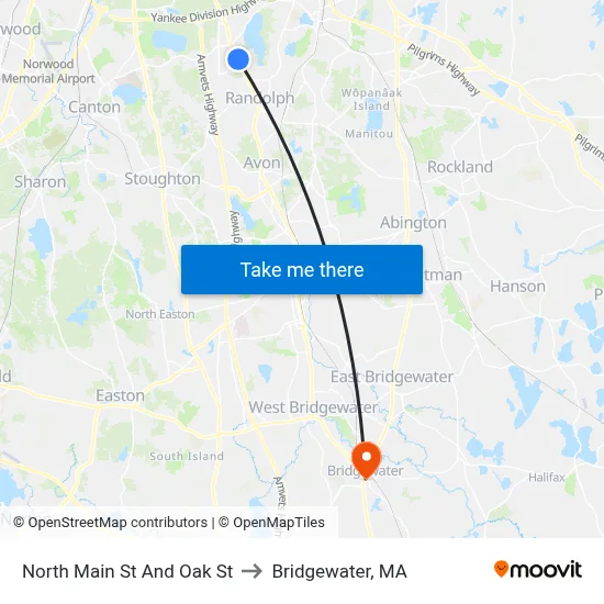 North Main St And Oak St to Bridgewater, MA map