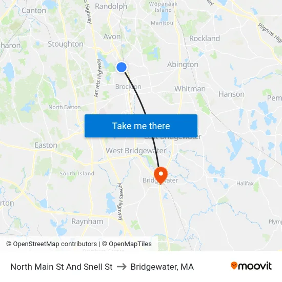 North Main St And Snell St to Bridgewater, MA map