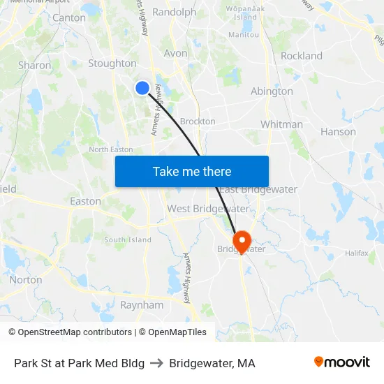 Park St at Park Med Bldg to Bridgewater, MA map