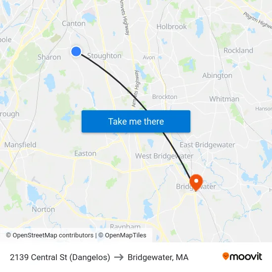 2139 Central St (Dangelos) to Bridgewater, MA map