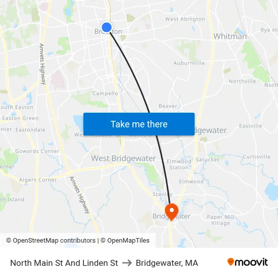 North Main St And Linden St to Bridgewater, MA map